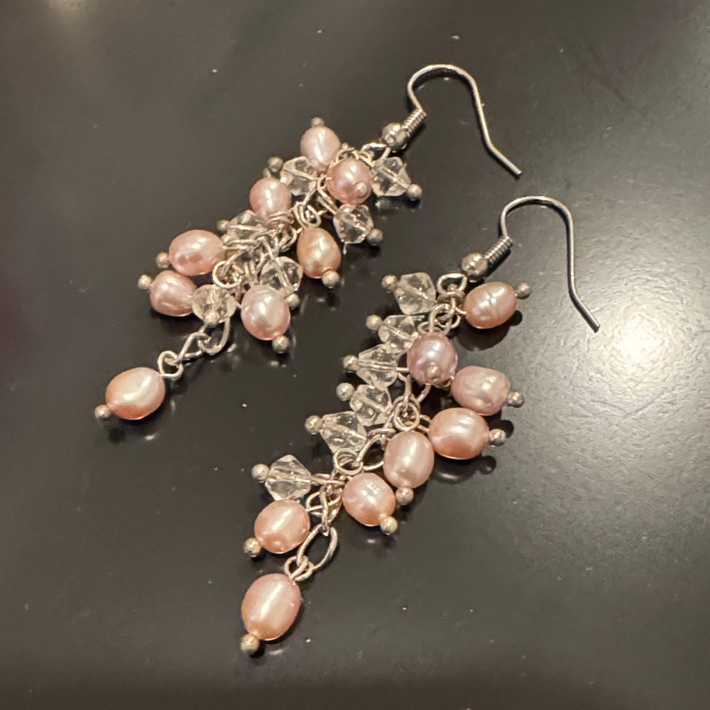 Elegant Pink Pearl Dangle Earrings